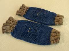 Handcrafted Knitted Baby Leg Warmers Blue/Gray Owl Eye Buttons Male 9-12 months -- New No Tags
