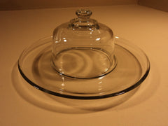 Designer Cheese Platter 13in Diameter x 6in H Clear Modern -- Used