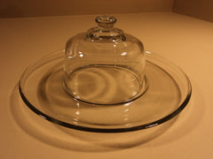 Designer Cheese Platter 13in Diameter x 6in H Clear Modern -- Used