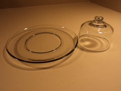 Designer Cheese Platter 13in Diameter x 6in H Clear Modern -- Used