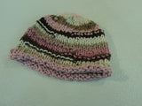 Handcrafted Knitted Baby Hat Pink/Brown/Cream Striped Female 9-12 Months -- New No Tags
