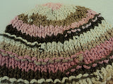 Handcrafted Knitted Baby Hat Pink/Brown/Cream Striped Female 9-12 Months -- New No Tags