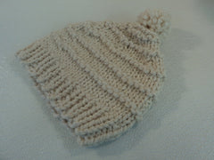 Handcrafted Knitted Beanie Hat Cream Pom Pom Slouchy Wool Acrylic Female Adult -- New No Tags