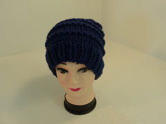 Handcrafted Knitted Hat Beanie Violet Blue Pom Pom Slouchy Wool Acrylic Female -- New No Tags