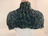 Handcrafted Knitted Cowl Wrap Blue/Green/Gold Alpaca Mohair Blend Female Adult -- New No Tags