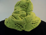 Handcrafted Knitted Cowl Wrap Apple Green Textured Lettuce Leaf 100% Merino Wool -- New No Tags