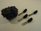 Designer Mini Knife Spreader Holder Purple/Green/Brown Grapes Set of 4 -- New