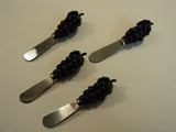 Designer Mini Knife Spreader Holder Purple/Green/Brown Grapes Set of 4 -- New