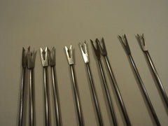 Standard Fondue Forks Set of 10 Japan Color Coded Stainless Steel Wood -- Used
