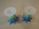 Designer Candle Holders Set of 3 Two Sizes Blue/Green/Frosted Flower Modern -- Used