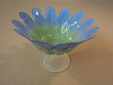 Designer Candle Holders Set of 3 Two Sizes Blue/Green/Frosted Flower Modern -- Used