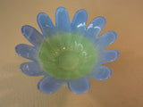 Designer Candle Holders Set of 3 Two Sizes Blue/Green/Frosted Flower Modern -- Used