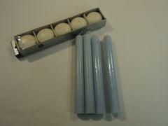 Standard Tealight and Taper Candles Set of 9 Blue/White Wax -- New