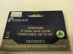 OKGear 6 Inch Dual SATA 15 Pin Power Cable 108 to 180 Degree GC6ATAM2 -- New