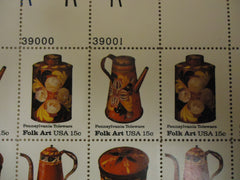 USPS Scott 1775-78 15c 1979 Folk Art Pennsylvania Toleware Plate Block 20 Stamps -- New