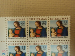 USPS Scott 2244 22c 1986 Christmas Perugino Lot of 3 Mint NH Plate Block -- New