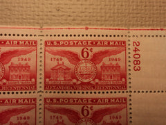 USPS Scott C40 6c Alexander Virginia Bicentenial 1949 Plate Block Mint NH OG -- New