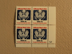 USPS Scott O128 4c Official Mail USA 1983 Mint NH Plate Block 4 Stamps -- New