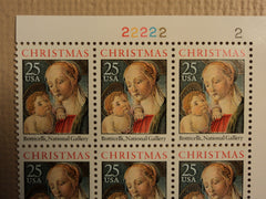 USPS Scott 2399 25c Christmas Botticelli 1988 Plate Block Lot of 2 Mint NH -- New