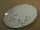 Noritake 5524 Andrea 14in Oval Serving Platter White/Gold/Gray Leafs Stems China -- Used