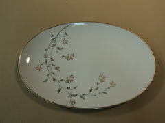 Noritake 5524 Andrea 14in Oval Serving Platter White/Gold/Gray Leafs Stems China -- Used