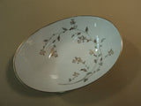 Noritake Andrea 5524 9-in Oval Vegetable White/Gray/Gold Leafs Stems China -- Used