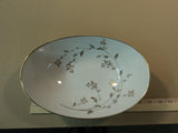 Noritake Andrea 5524 9-in Oval Vegetable White/Gray/Gold Leafs Stems China -- Used