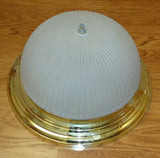 Dome Light Fixture 13 1/4in Gold Color Metal Frosted Glass  -- Used
