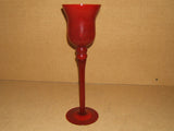 Designer Candle Holder 16in-T x 5in Red Long Stem Glass -- Used