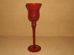 Designer Candle Holder 16in-T x 5in Red Long Stem Glass -- Used