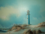 Original Painting Framed 36in x 24in Carson Seascape Lighthouse Oil on Canvas -- Used