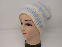 Handcrafted Beanie Knitted Hat 100% Merino Wool Female Adult Striped -- New No Tags