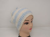 Handcrafted Beanie Knitted Hat 100% Merino Wool Female Adult Striped -- New No Tags