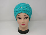 Handcrafted Knitted Hat Beanie Teal Textured Lace 100% Merino Wool Female Adult -- New No Tags