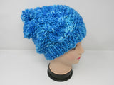 Handcrafted Knitted Hat Beanie Blue Textured 100% Merino Wool Female Adult -- New No Tags