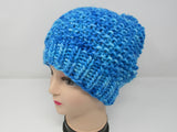 Handcrafted Knitted Hat Beanie Blue Textured 100% Merino Wool Female Adult -- New No Tags