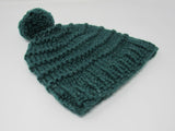 Handcrafted Knitted Hat Beanie Green Pom Pom 97% Fine Merino Wool Female Adult -- New No Tags