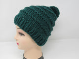 Handcrafted Knitted Hat Beanie Green Pom Pom 97% Fine Merino Wool Female Adult -- New No Tags