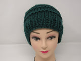 Handcrafted Knitted Hat Beanie Green Pom Pom 97% Fine Merino Wool Female Adult -- New No Tags