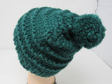 Handcrafted Knitted Hat Beanie Green Pom Pom 97% Fine Merino Wool Female Adult -- New No Tags