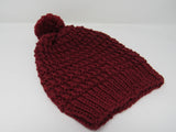 Handcrafted Knitted Hat Beanie Red Pom Pom 100% Superwash Wool Female Adult -- New No Tags