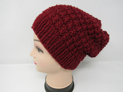 Handcrafted Knitted Hat Beanie Red Pom Pom 100% Superwash Wool Female Adult -- New No Tags