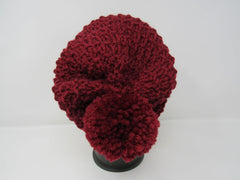 Handcrafted Knitted Hat Beanie Red Pom Pom 100% Superwash Wool Female Adult -- New No Tags