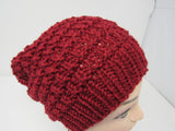 Handcrafted Knitted Hat Beanie Red Pom Pom 100% Superwash Wool Female Adult -- New No Tags