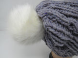 Handcrafted Knitted Hat Beanie Gray Textured Pom Pom 100% Fine Wool Female Adult -- New No Tags