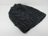 Handcrafted Knitted Hat Beanie Black Textured 100% Merino Wool Female Adult -- New No Tags