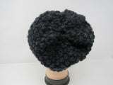 Handcrafted Knitted Hat Beanie Black Textured 100% Merino Wool Female Adult -- New No Tags