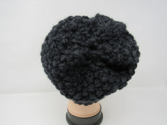 Handcrafted Knitted Hat Beanie Black Textured 100% Merino Wool Female Adult -- New No Tags