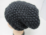 Handcrafted Knitted Hat Beanie Black Textured 100% Merino Wool Female Adult -- New No Tags