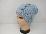 Handcrafted Knitted Hat Beanie Light Blue Owl Acrylic Wool Pom Pom Female Adult -- New No Tags